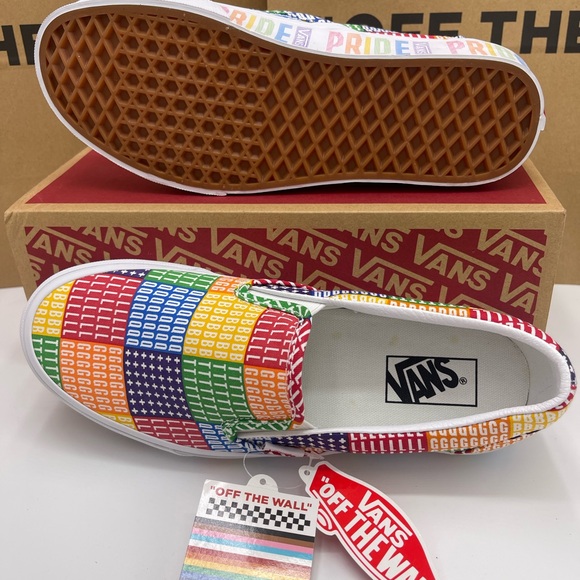 Vans WMNS Shoes - Multicolor Classic Slip-On (Pride) Multi/True White Sneakers - Picture 5 of 16